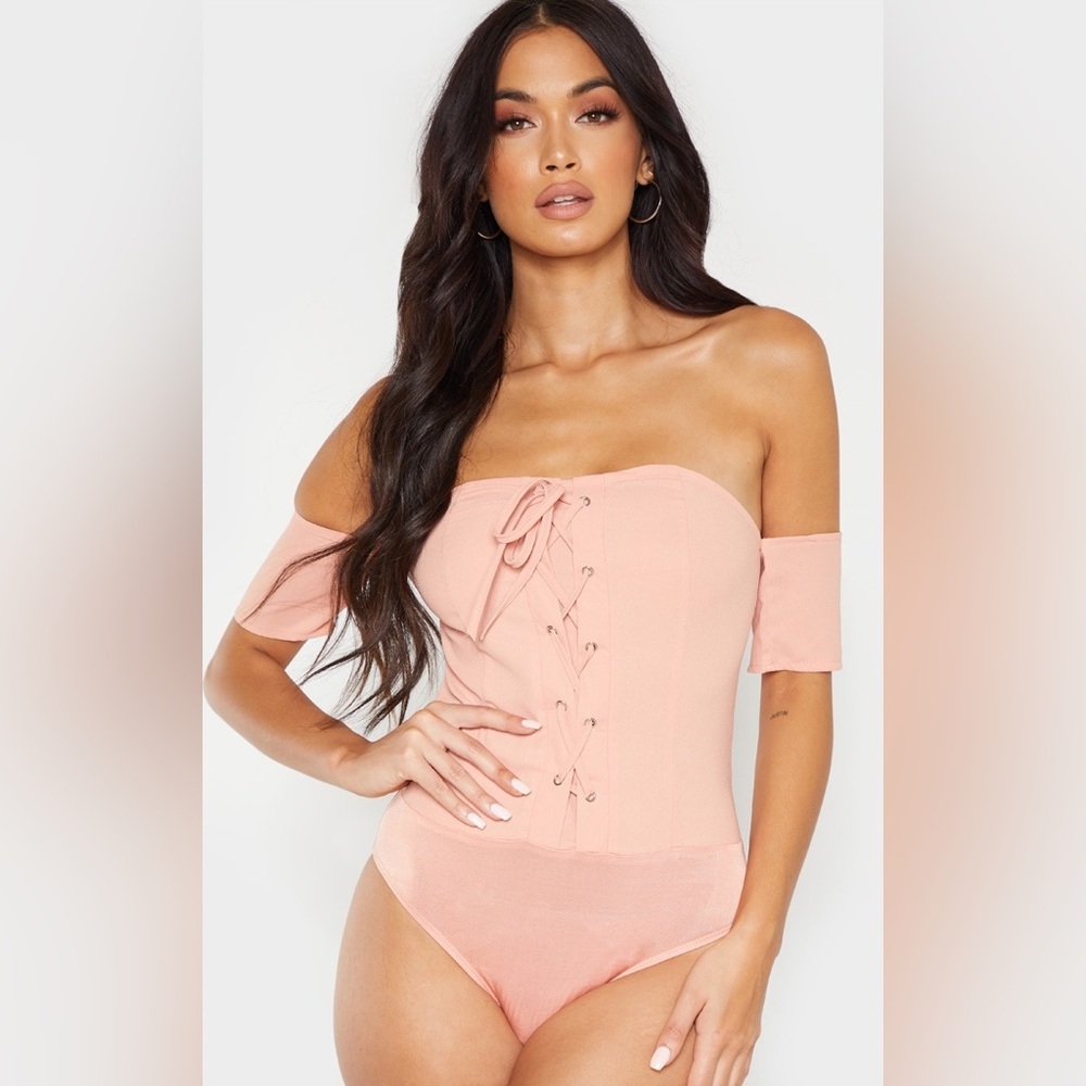 Pretty Little Thing Bardot lace up bodysuit